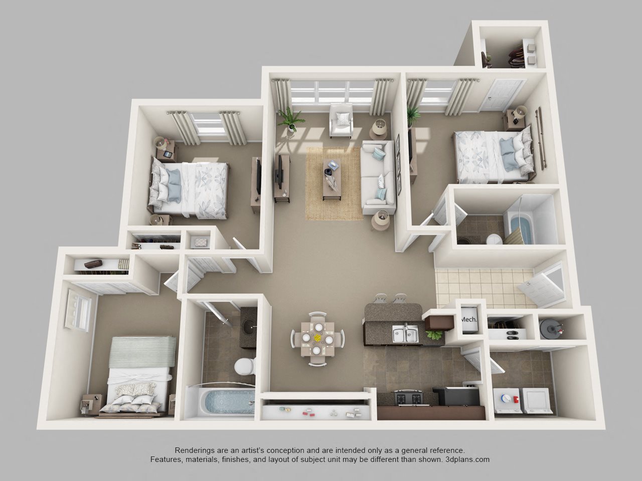 Three Bedroom Two Bath Floor Plan 3